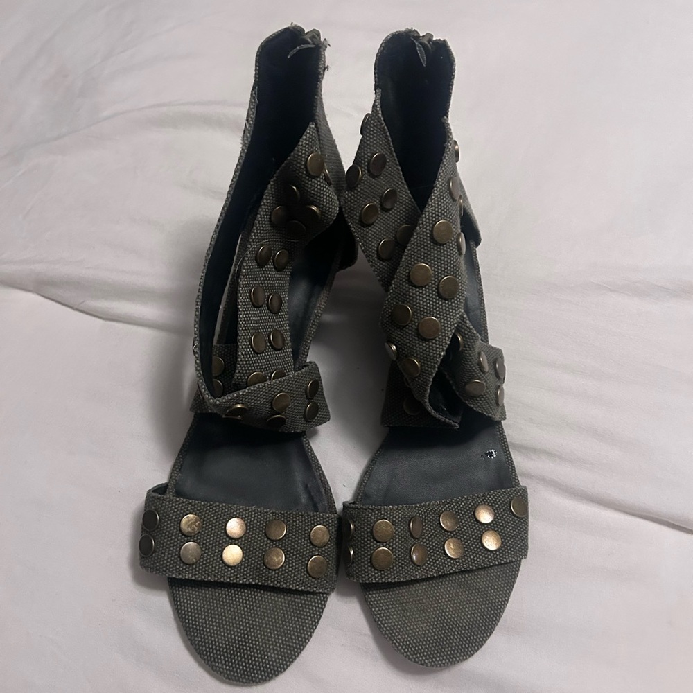Green Wedge Sandals with Studded Design